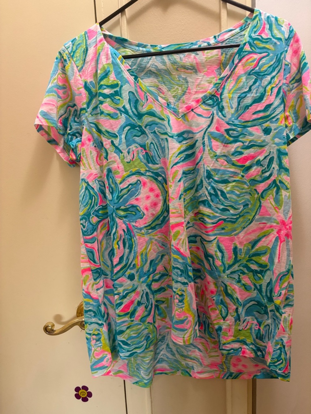 Lilly Pulitzer Multicolor V-Neck Short Sleeve Floral Tee